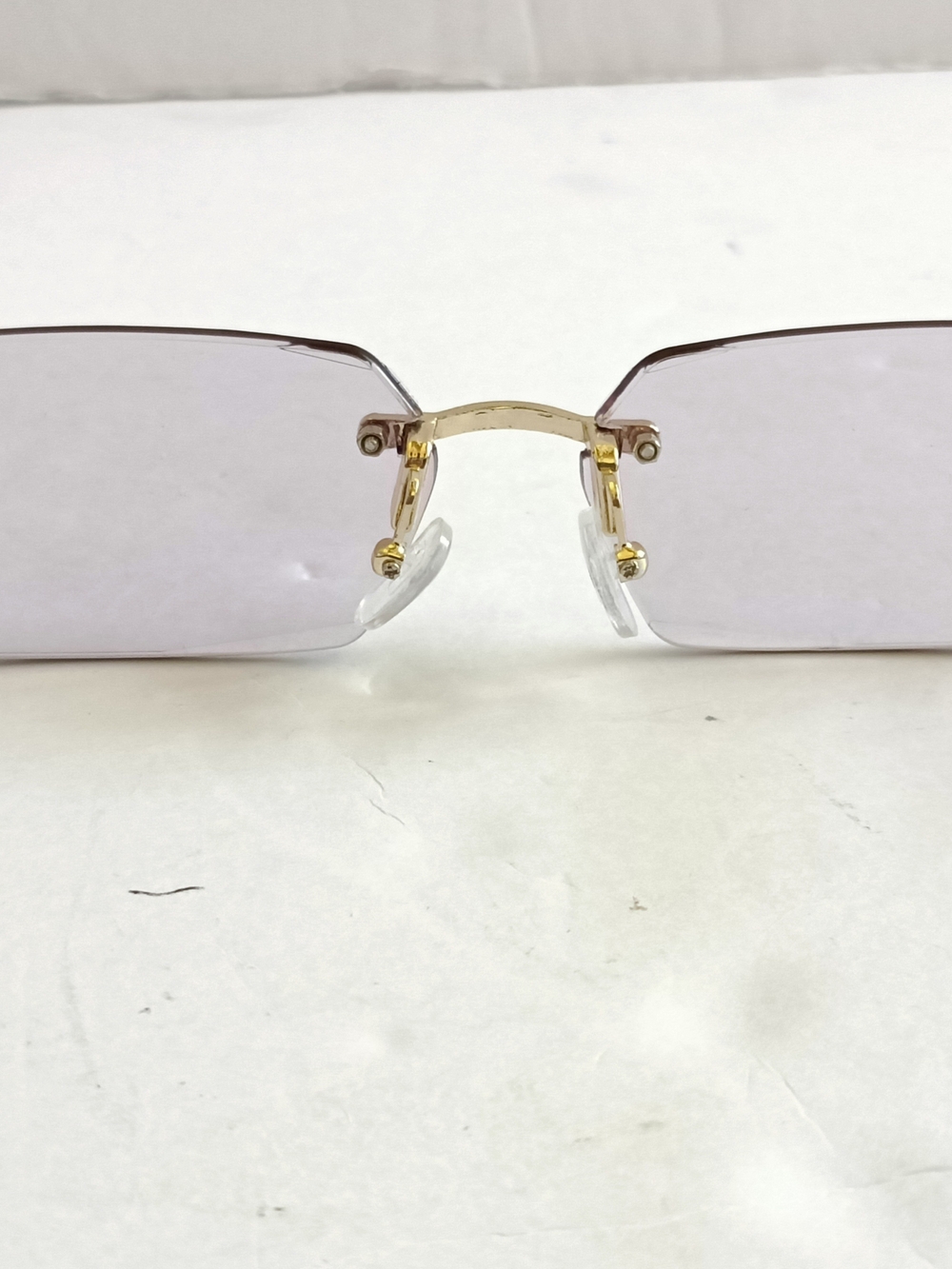 Rimless Gradient Square Sunglasses Gold Frame Brown and Purple Lenses - Picture 10 of 10
